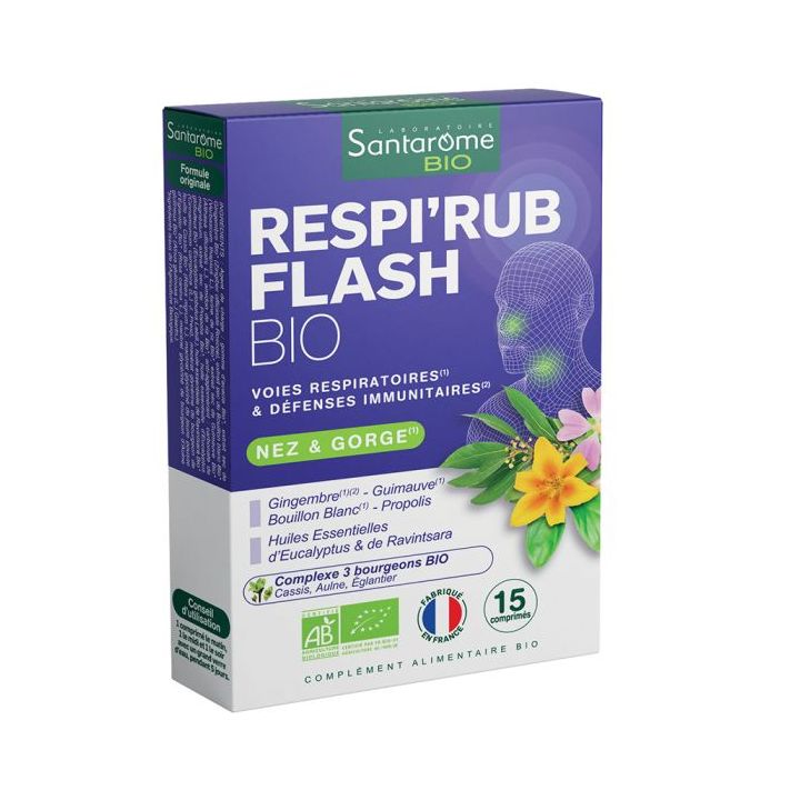 Respi'rub Flash Nase und Hals Bio Santarome - Packung mit 15 Tabletten