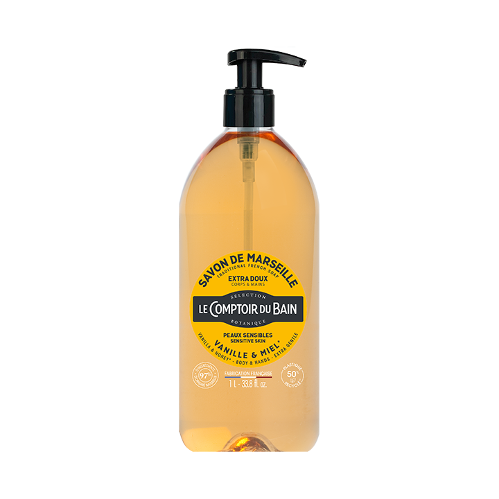 Flüssige Marseille-Seife Vanille Honig Le Comptoir du Bain - Pumpflasche 1 L