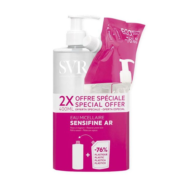 Sensifine AR Mizellenwasser für empfindliche, zu Rötungen neigende Haut SVR - Pumpflasche mit 400ml + Nachfüllpackung