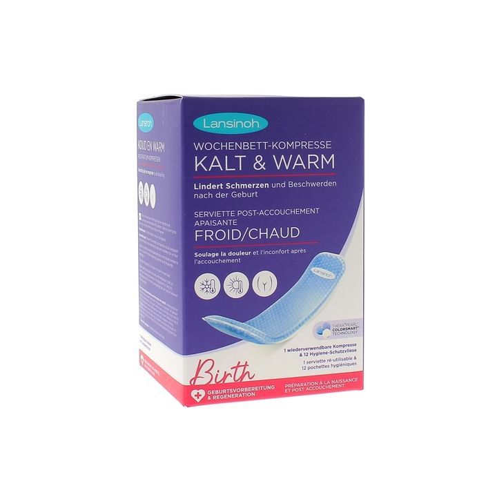 Wiederverwendbares flexibles Wickeltuch nach der Geburt beruhigend kalt/warm Lansinoh - Box mit einem Tuch + 12 Einwegbeuteln