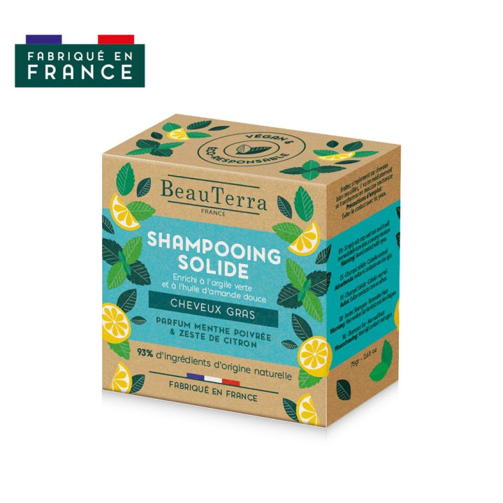 Festes Shampoo für fettiges Haar mit Minz- und Zitronenduft BeauTerra - Shampoo von 75g