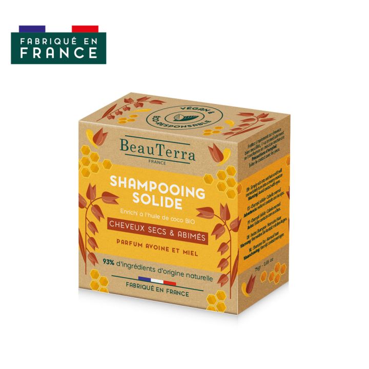 Festes Shampoo für trockenes und geschädigtes Haar mit Hafer- und Honigaroma BeauTerra - Shampoo von 75g