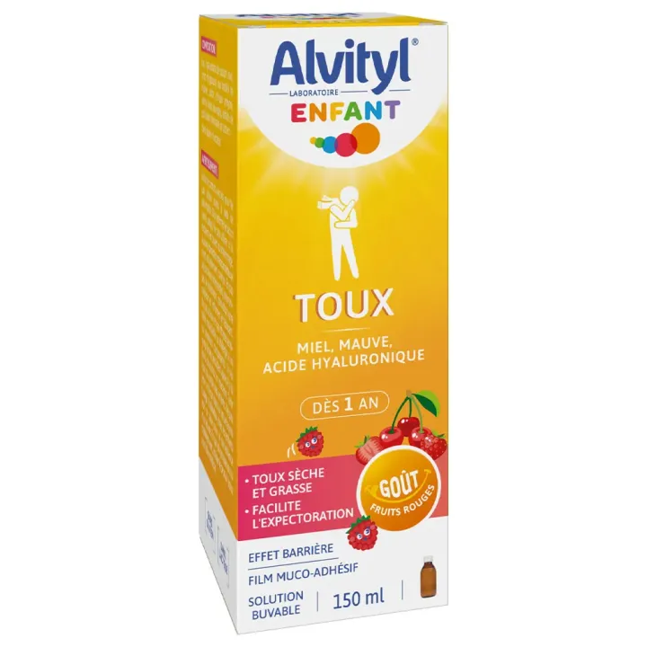 Alvityl Hustensirup für Kinder mit trockenem und produktivem Husten, Geschmack rote Früchte - Flasche mit 150 ml