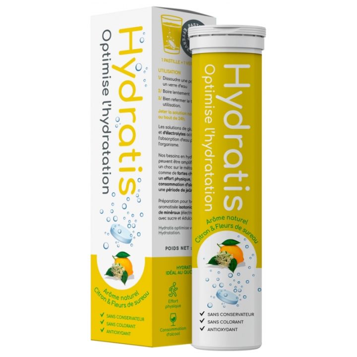 Hydrationslösung mit Zitronen- und Holunderblütengeschmack Hydratis - Tube mit 20 Brausetabletten
