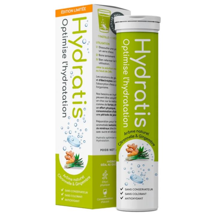 Hydratationslösung mit Zitronengras- und Ingwergeschmack Hydratis - Tube mit 20 Brausetabletten