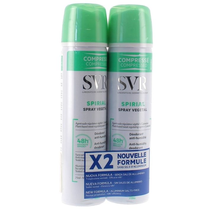 Spirial Pflanzen-Deodorant Anti-Feuchtigkeit 48h SVR - 2er-Pack mit 75 ml Sprays