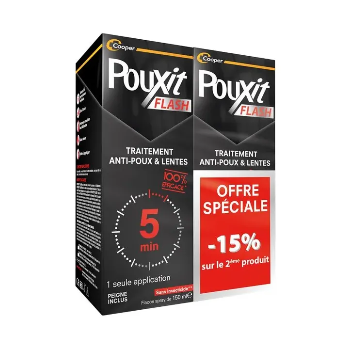 Spray Flash Behandlung gegen Läuse und Nissen Pouxit - 2er-Pack mit 150 ml Sprays