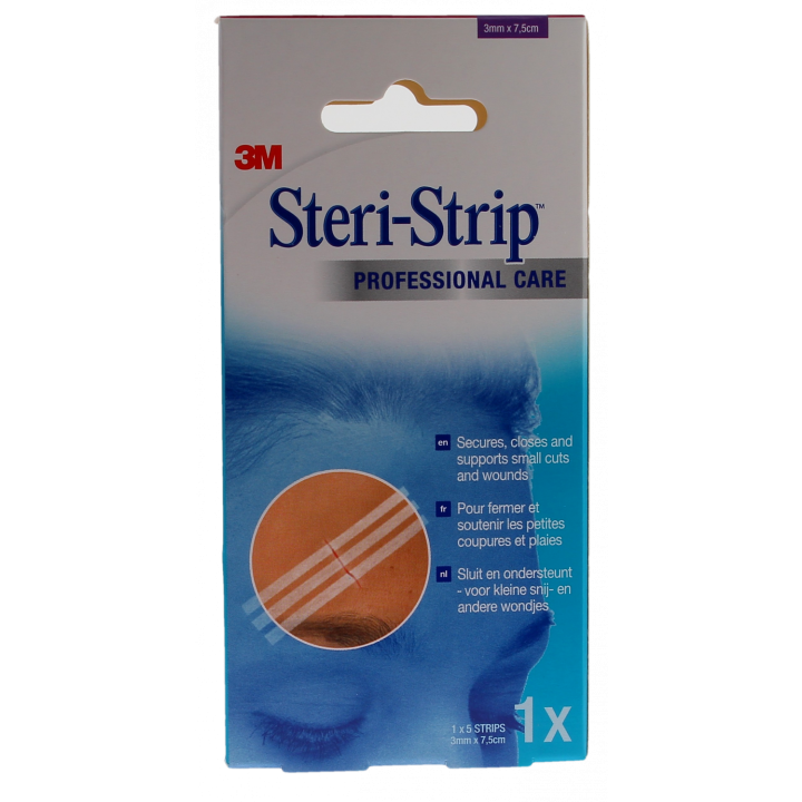 Steri-Strip Hautklebenaht 3M - Packung mit 5 Streifen von 3mm x 7,5cm