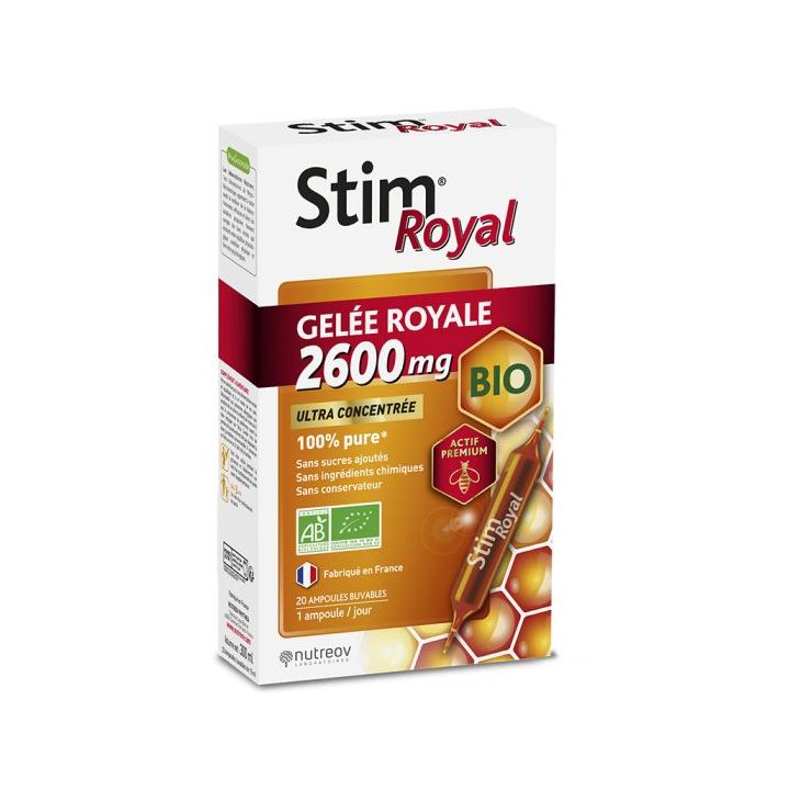 Stim Royal Gelée Royale 2600 mg Bio Nutreov - Schachtel mit 20 Ampullen