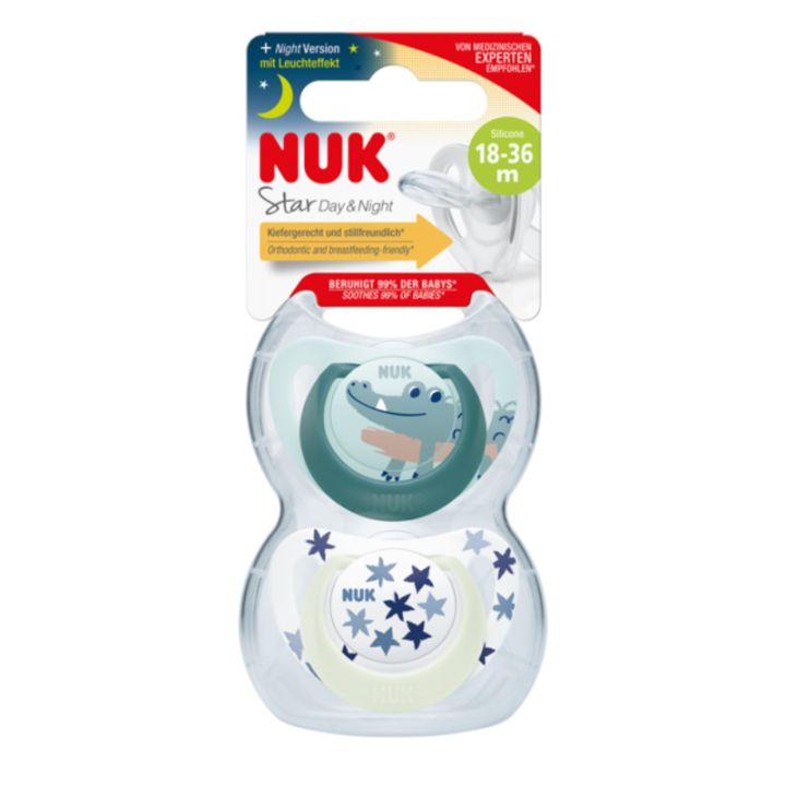 Schnuller Silikon Starlight Tag & Nacht 18-36 Monate NUK - 2er Pack Schnuller