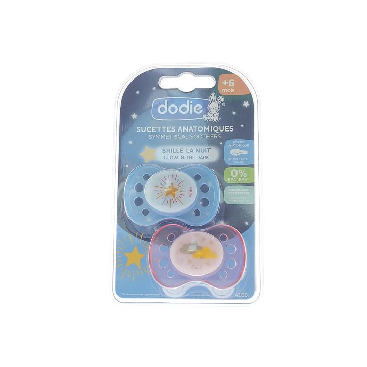Anatomische Schnuller +6 Monate spezielle Nacht Dodie - 2er Pack Schnuller