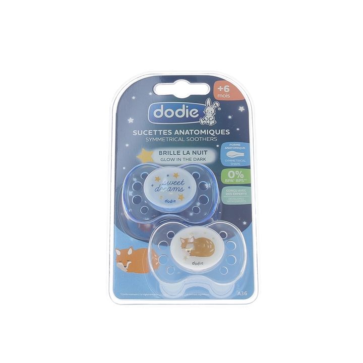Anatomische Schnuller +6 Monate spezielle Nacht Dodie - 2er Pack Schnuller