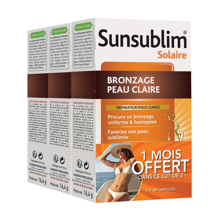 Sunsublim Bräunung helle Haut Nutreov - 3 Schachteln mit 28 Kapseln
