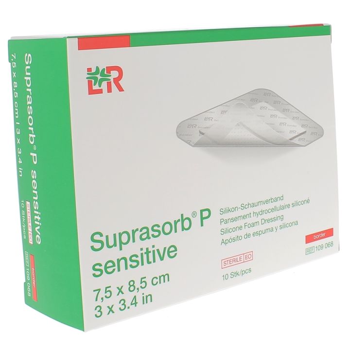 Suprasorb P sensitive border Silikon-Hydrogelverband Lohmann & Rauscher - 10 Einheiten von 7,5 cm x 8,5 cm