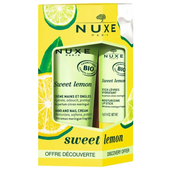 Sweet Lemon Bio-Hand- und Nagelcreme + Bio-Balsam für die Lippen von Nuxe - Set aus 2 Produkten