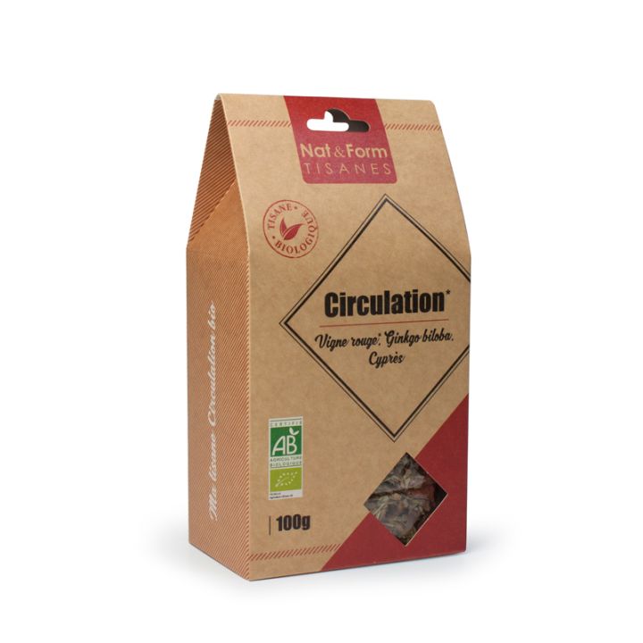 Kräutertee Durchblutung Rote Weinrebe, Ginkgo Biloba, Bio-Zypresse Nat & Form - Beutel mit 100 g