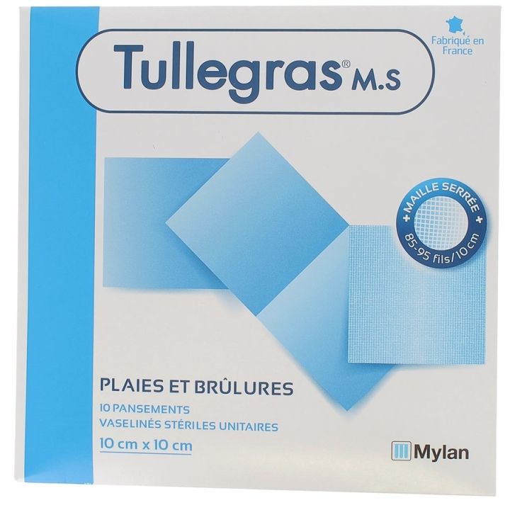Tulle Gras Vaseline-Verband Mylan - Schachtel mit 10 Verbänden 10x10 cm