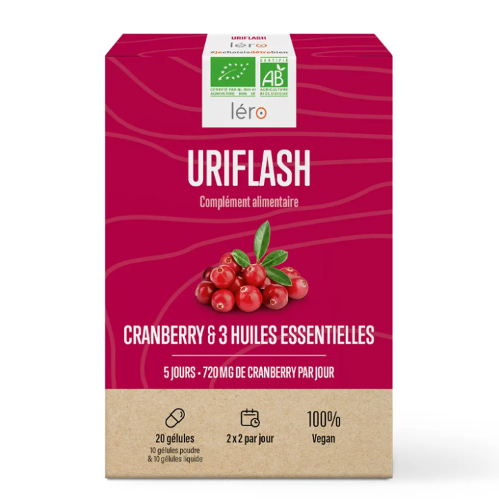 Uriflash Cranberry & 3 ätherische Öle Léro - Packung mit 20 Kapseln