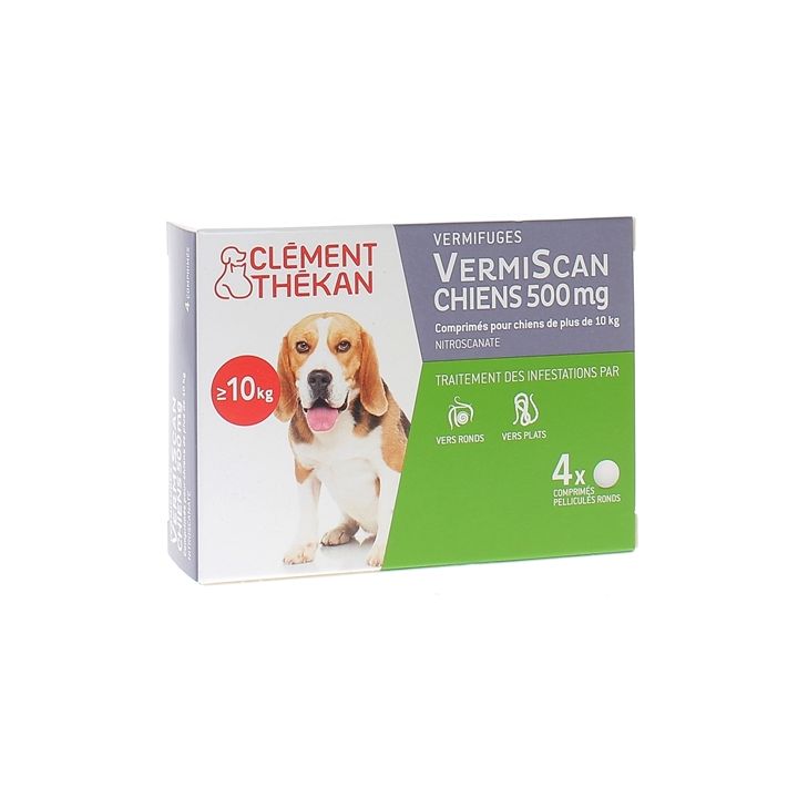 VermiScan Hunde 500 mg Clément thékan - 4 überzogene runde Tabletten