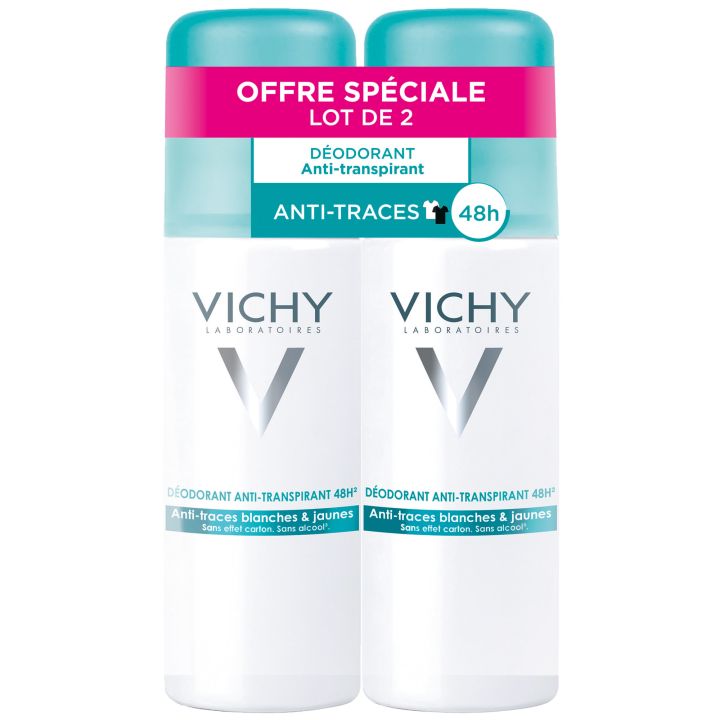 Antitranspirant-Deodorant 48h gegen weiße & gelbe Rückstände Vichy - 2er-Pack mit 125 ml Sprays