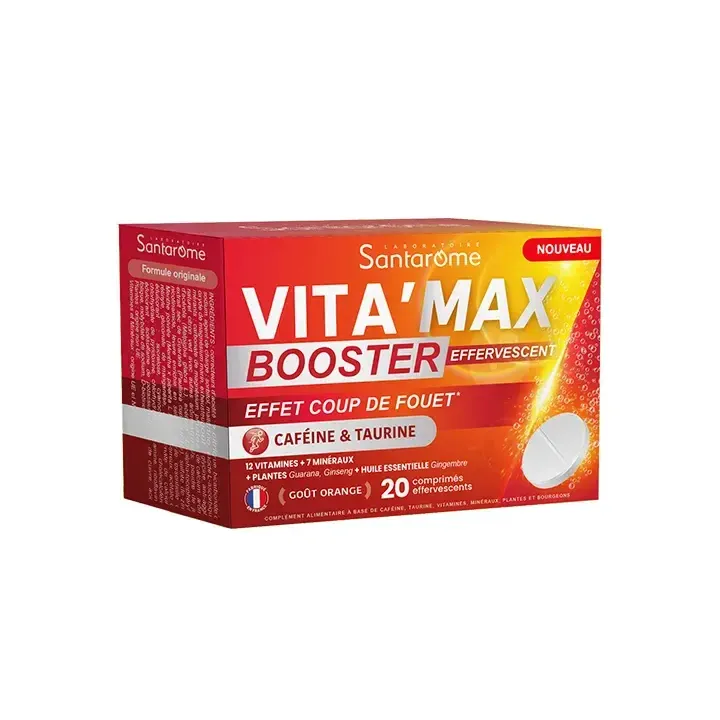Vita'Max Effervescent Booster Koffein & Taurin Santarome - Packung mit 20 Brausetabletten