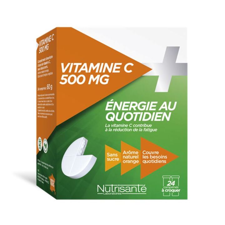 Vitamin C 500 mg Energie für den Alltag Nutrisanté - Packung mit 24 Kautabletten