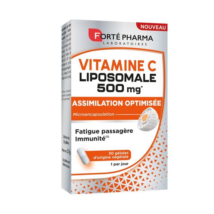 Liposomales Vitamin C 500mg Forté Pharma - Packung mit 30 pflanzlichen Kapseln