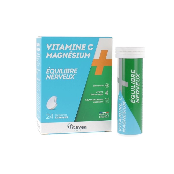 Vitamin C + Magnesium Nervous Balance Nutrisanté - Schachtel mit 24 Kautabletten