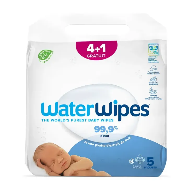 Waterwipes Baby-Feuchttücher - 4x60 Tücher Pack + 1 gratis