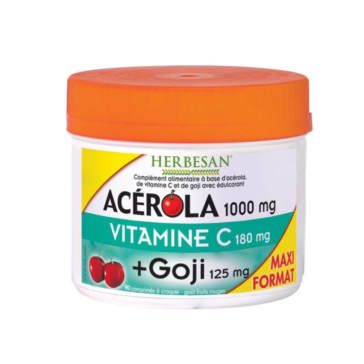 Acerola 1000 mg + Vitamin C 180 mg + Goji 125 mg Herbesan - Dosis von 90 Kautabletten