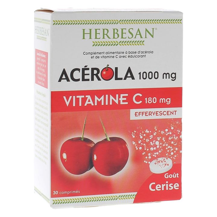 Acerola 1000 mg + Vitamin C 180 mg Herbesan - Packung mit 30 Brausetabletten