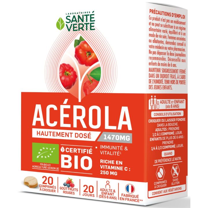 Toniphyt Acerola Gesundheit Grün - Packung mit 20 Tabletten