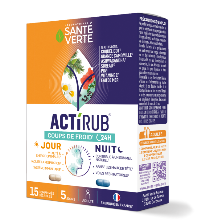 Actirub Erkältungsempfindlichkeit 24h Gesundheit Grün - Packung mit 15 teilbaren Tabletten