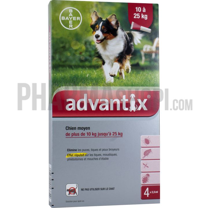 Advantix Hund mittel von 10 bis 25 kg Bayer - Packung mit 4 Pipetten