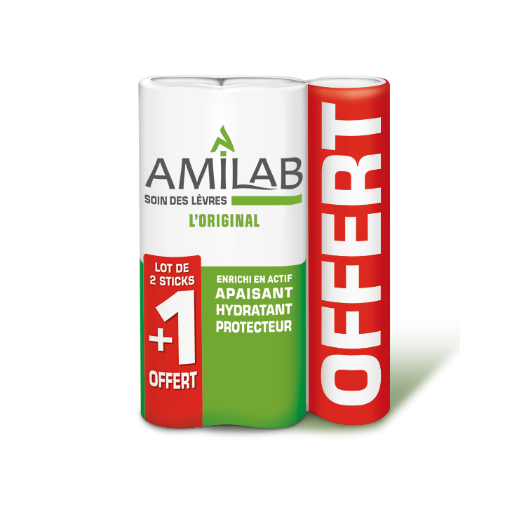 Lippenbalsam Amilab - 2 Sticks im Set + 1 gratis