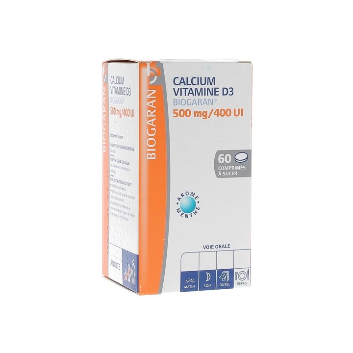 Calcium Vitamin D3 Biogaran 500mg/400 UI - Packung mit 60 Lutschtabletten