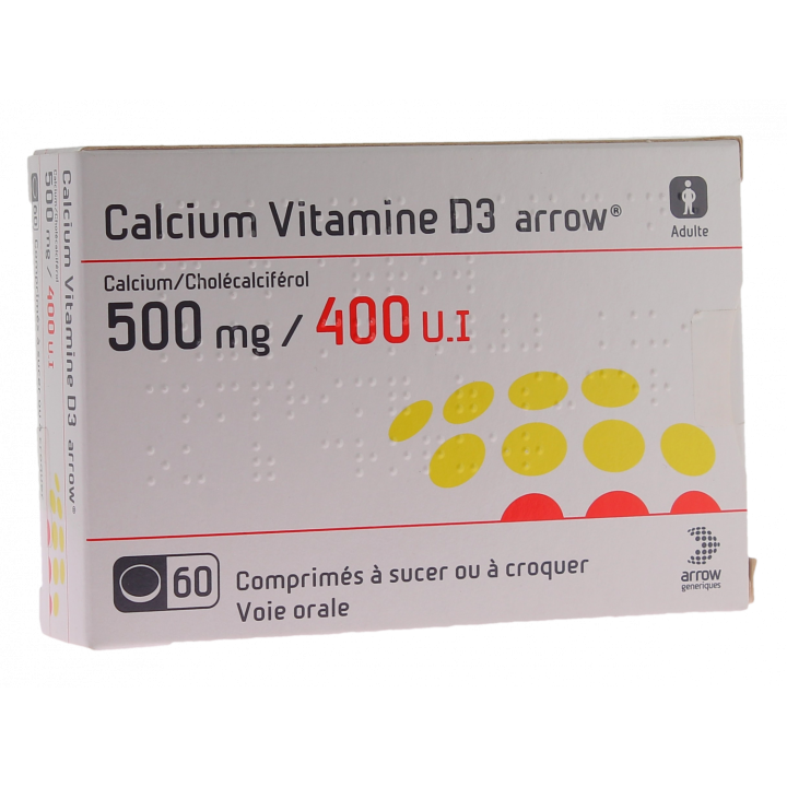 Calcium Vitamine D3 TEVA 500mg Lutschtabletten oder Kaubonbons - Packung mit 60 Tabletten