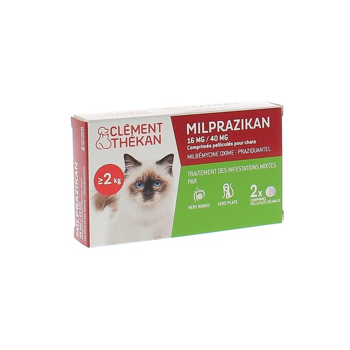 Milprazikan 16 mg / 40 mg Filmtabletten für Katzen Clément Thékan - Packung mit 2 Tabletten