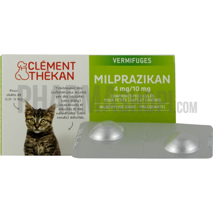 Milprazikan 4 mg / 10 mg Filmtabletten für kleine Katzen Clément Thékan - Packung mit 2 Tabletten