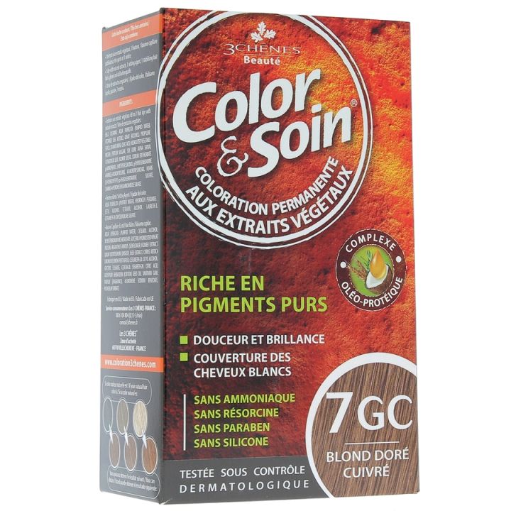 Farbe & Pflege permanente Haarfarbe Goldblond Kupfer 7GC Les 3 Chênes - 1 Set