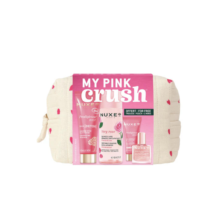 Tasche my pink crush meine Essentials Nuxe - Tasche mit 2 Produkten + 2 Miniaturen geschenkt