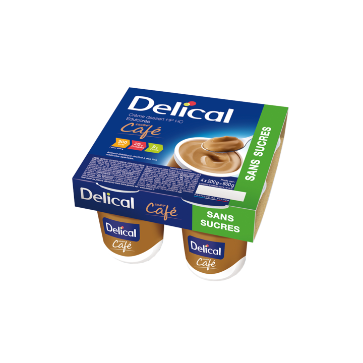 Delical Dessertcreme ohne Zucker Kaffee - 4 Becher à 200g