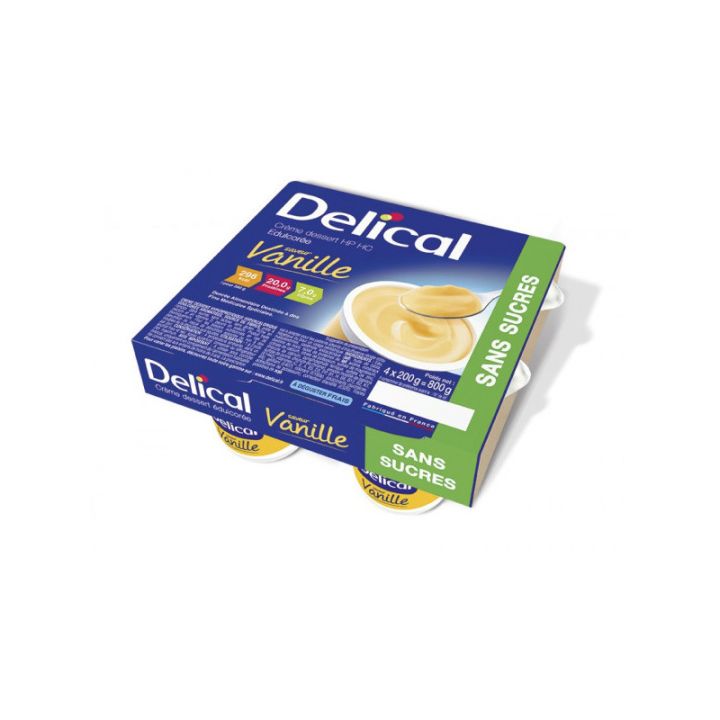 Delical Vanille-Dessertcreme ohne Zucker - 4 Becher à 200g