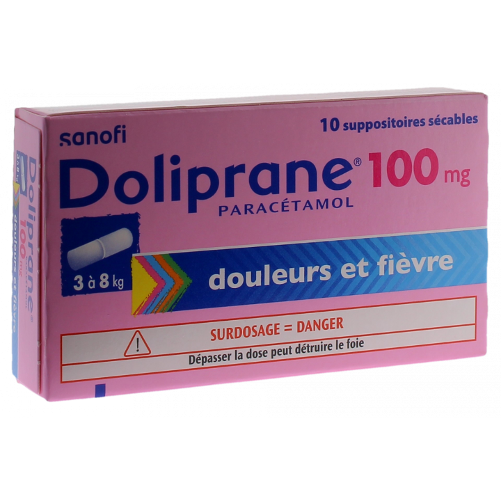 Doliprane 100mg Zäpfchen zum Teilen - Packung mit 10 Zäpfchen