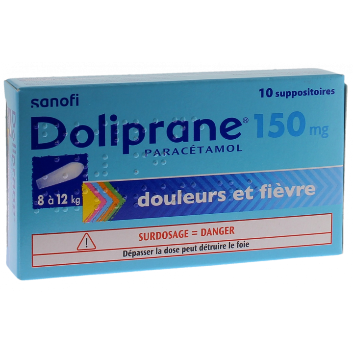 Doliprane 150mg Zäpfchen zum Teilen - Packung mit 10 Zäpfchen