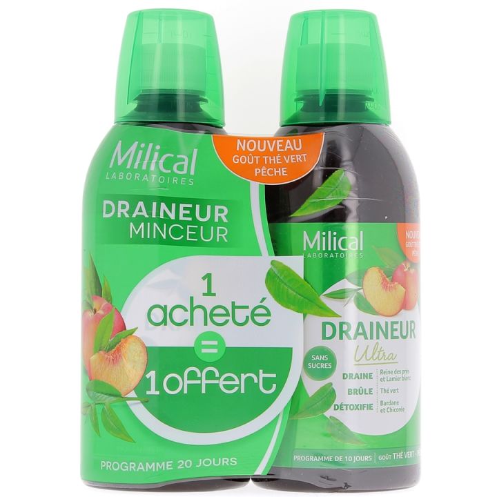 Pfirsich-Diät-Drainage Milical - 2er-Pack 500 ml Flaschen