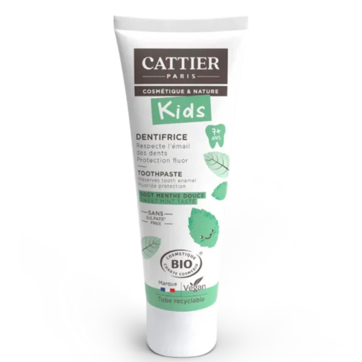 Bio-Kinderzahnpasta ab 7 Jahren mit mildem Minzgeschmack von Cattier - 50ml Tube