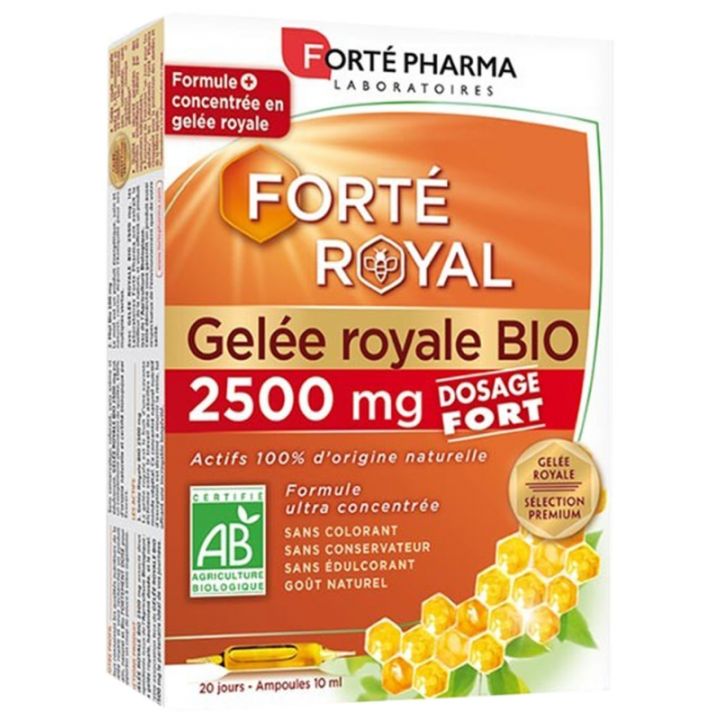 Forté Royal Gelee Royale Bio 2500 mg Forté Pharma - Packung mit 20 Ampullen