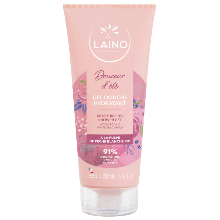 Feuchtigkeitsspendendes Duschgel mit BIO weißem Pfirsichpüree Laino - Tube mit 200 ml