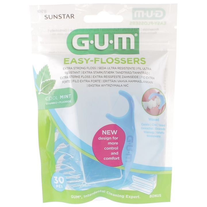 Zahnseide Sunstar Easy-Flossers Gum - Beutel mit 30 Flossers Halter für Zahnseide